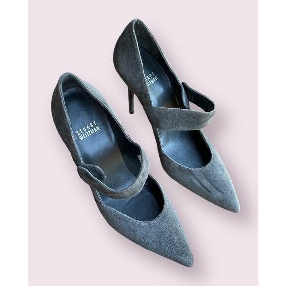 Stuart Weitzman Stiletto Pointed Toe Grey Suede Heels Pumps Sz 7.5 - Picture 5 of 13